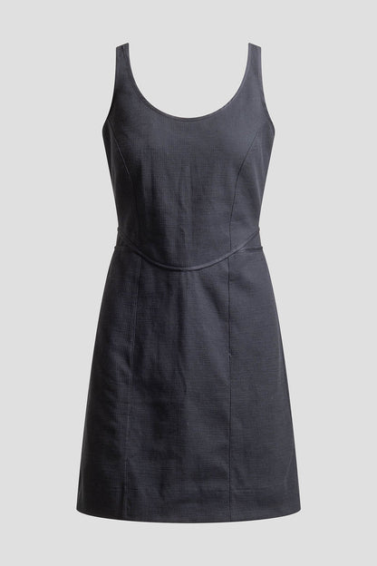 Stretch Basketweave Cotton Mini Dress Black Natori
