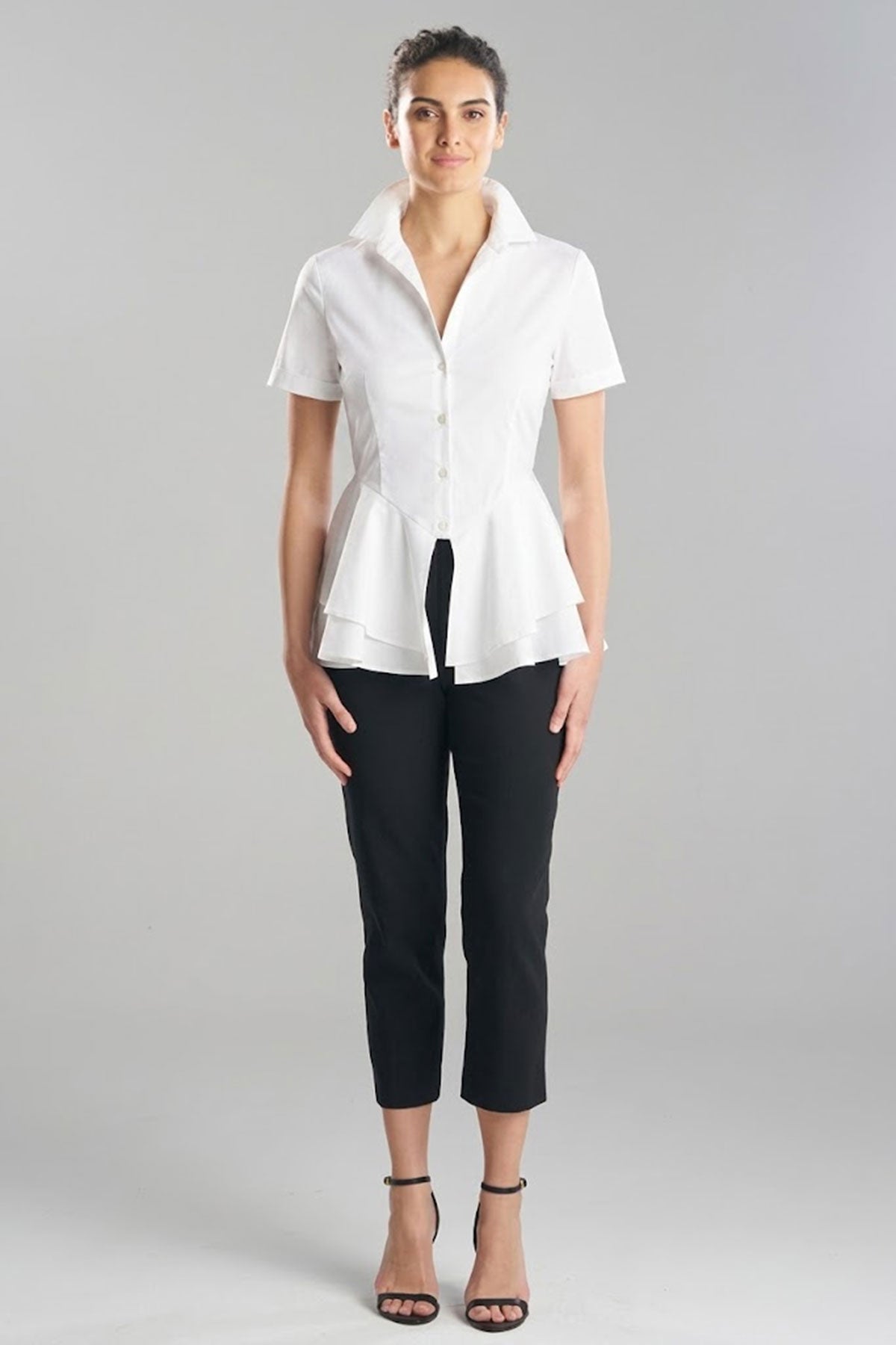 Cotton Poplin Tiered Hem Short Sleeve Shirt White Natori