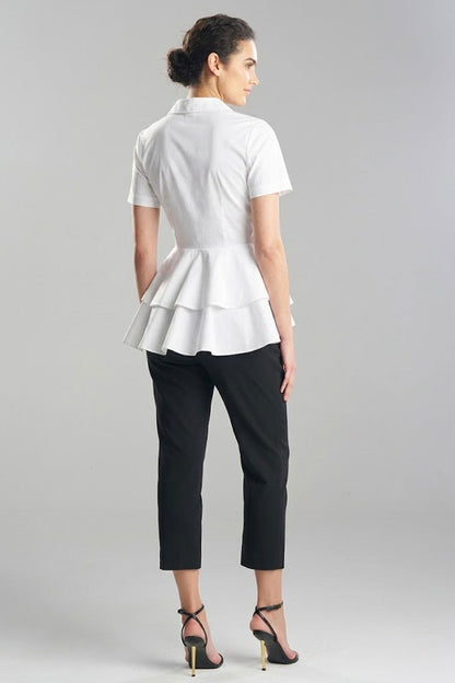 Cotton Poplin Tiered Hem Short Sleeve Shirt White Natori