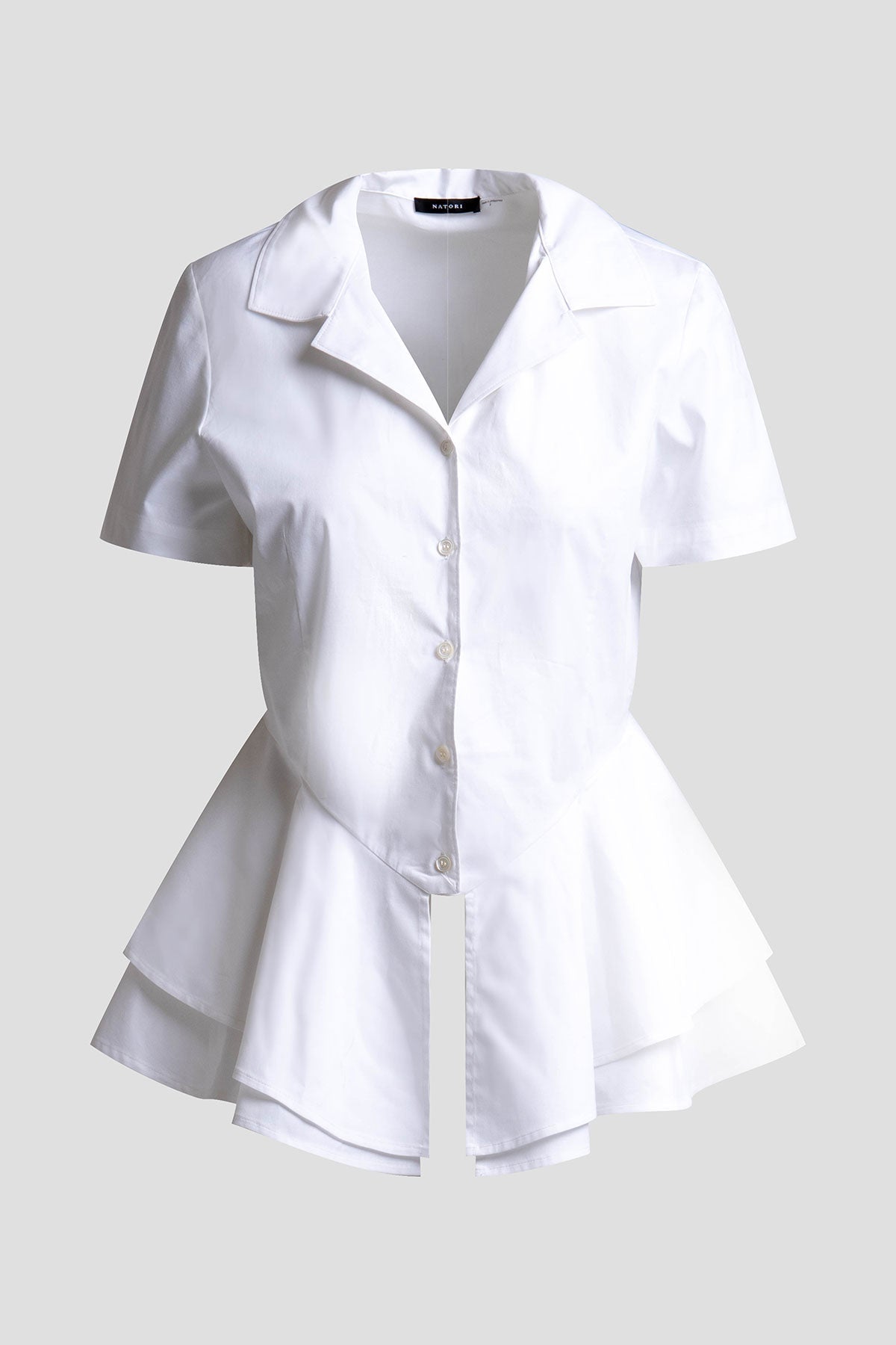 Cotton Poplin Tiered Hem Short Sleeve Shirt White Natori
