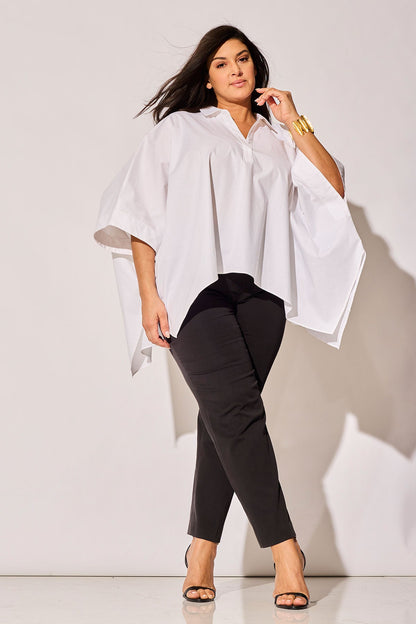 Cotton Poplin Oversized Caftan Shirt White Natori