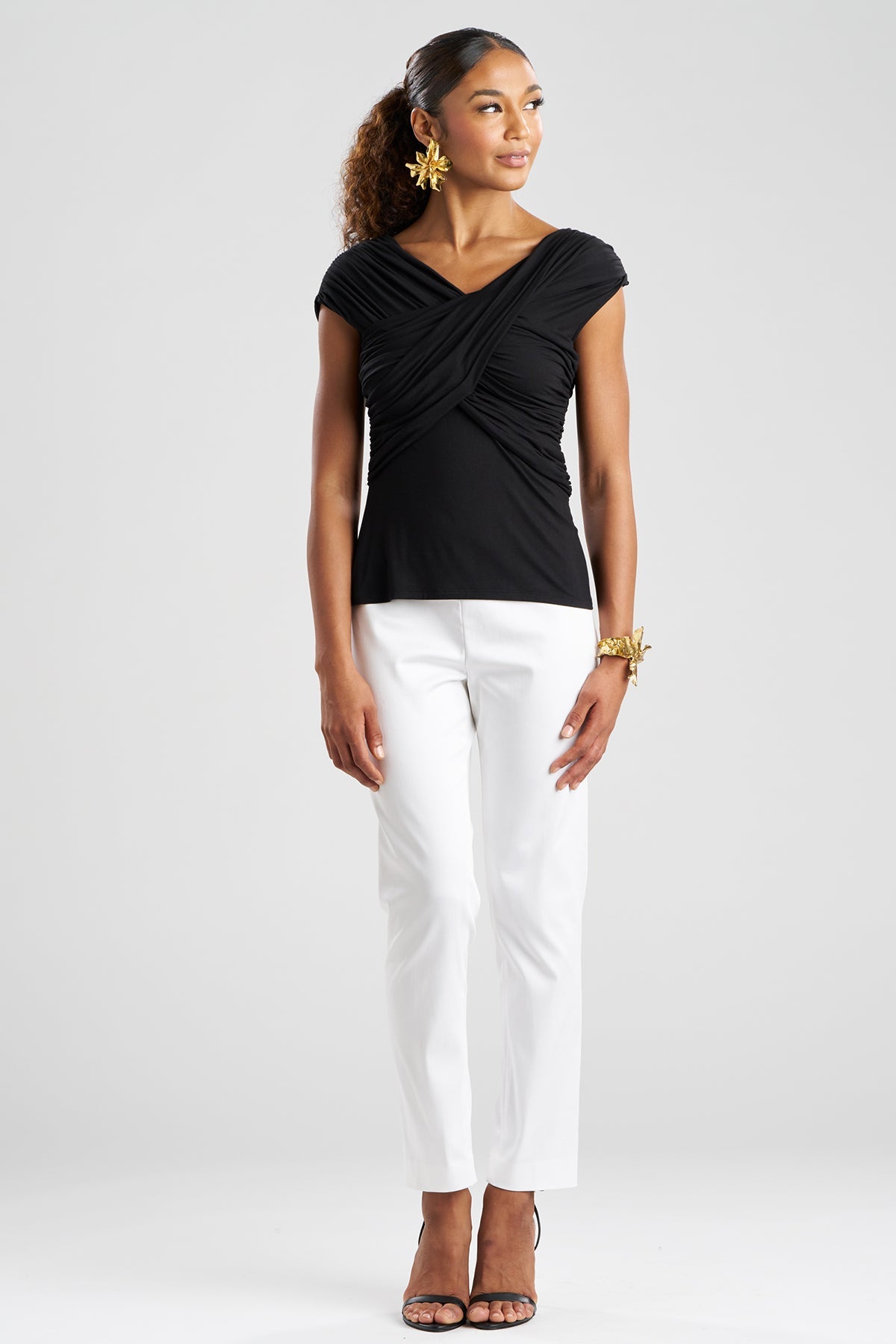Feather Lightweight Knit Criss Cross Top Black Natori