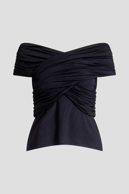 Feather Lightweight Knit Criss Cross Top Black Natori