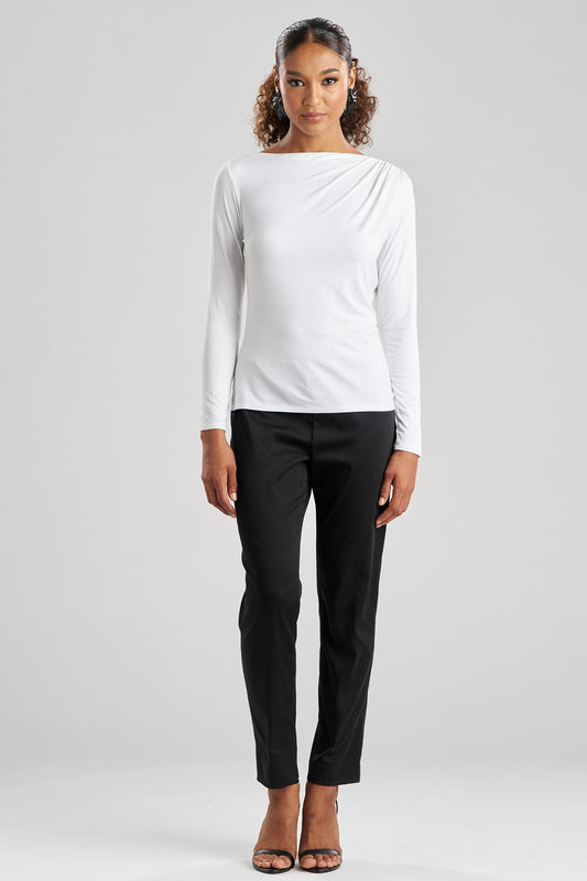 Feather Lightweight Knit Rouched Long Sleeve Top White Natori