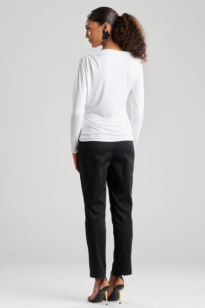 Feather Lightweight Knit Rouched Long Sleeve Top White Natori