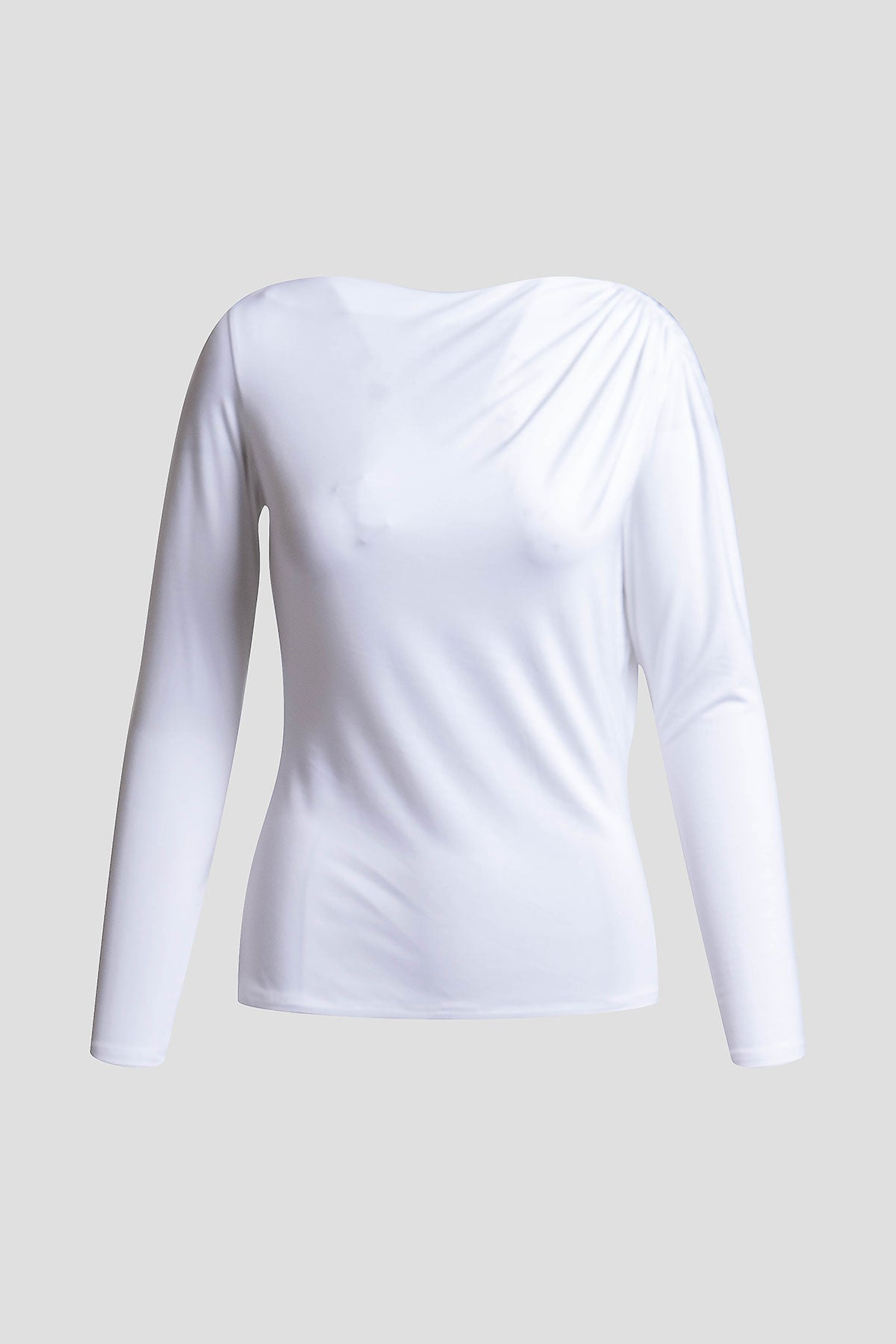 Feather Lightweight Knit Rouched Long Sleeve Top White Natori
