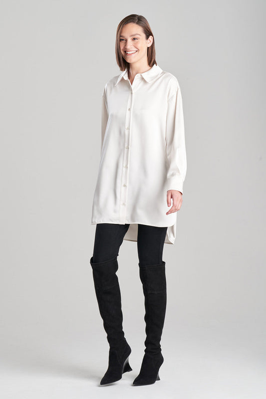 Buy Luxe Charmeuse Shirt in Warm White Online Warm White Natori