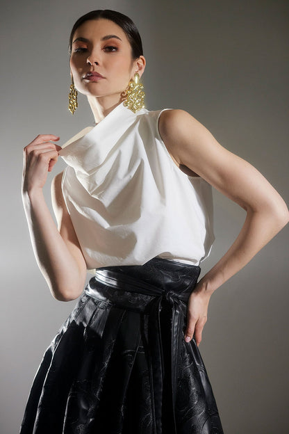 Cotton Poplin Funnel Neck Top White Natori