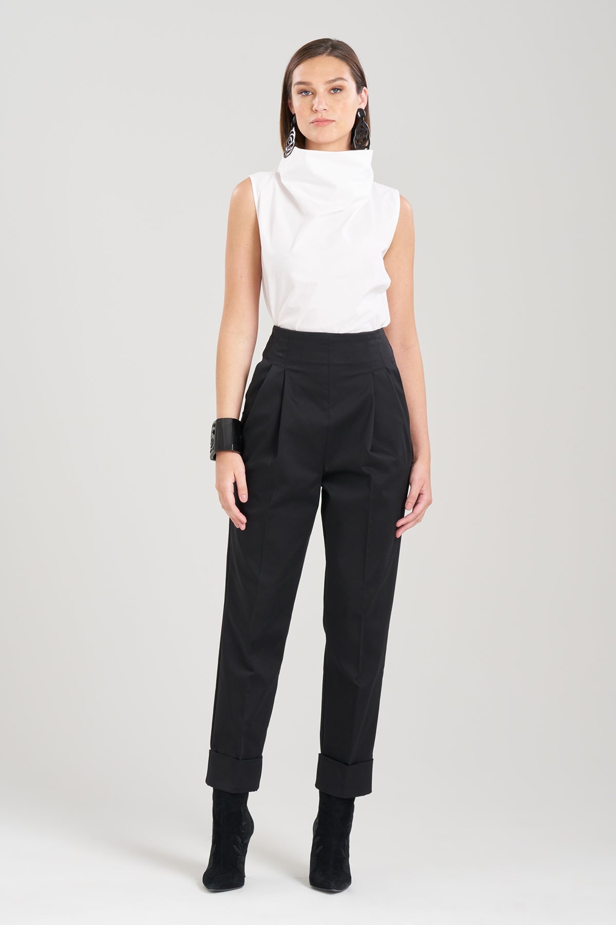 Cotton Poplin Funnel Neck Top White Natori