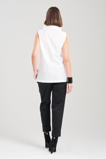 Cotton Poplin Funnel Neck Top White Natori