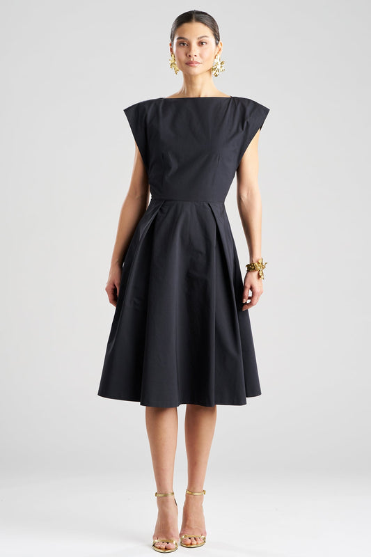 Tech Cotton Taffeta Fit & Flare Dress Black Natori