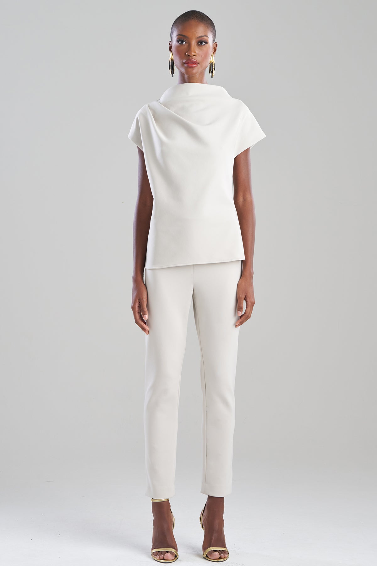 Techno Crepe Drape Neck Top Pearl Natori