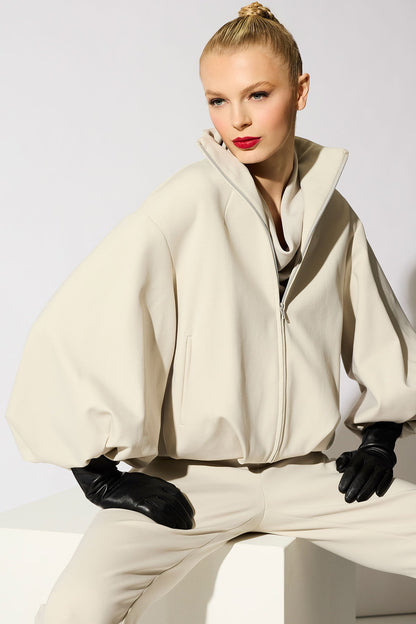 Techno Crepe Bomber Jacket Pearl Natori