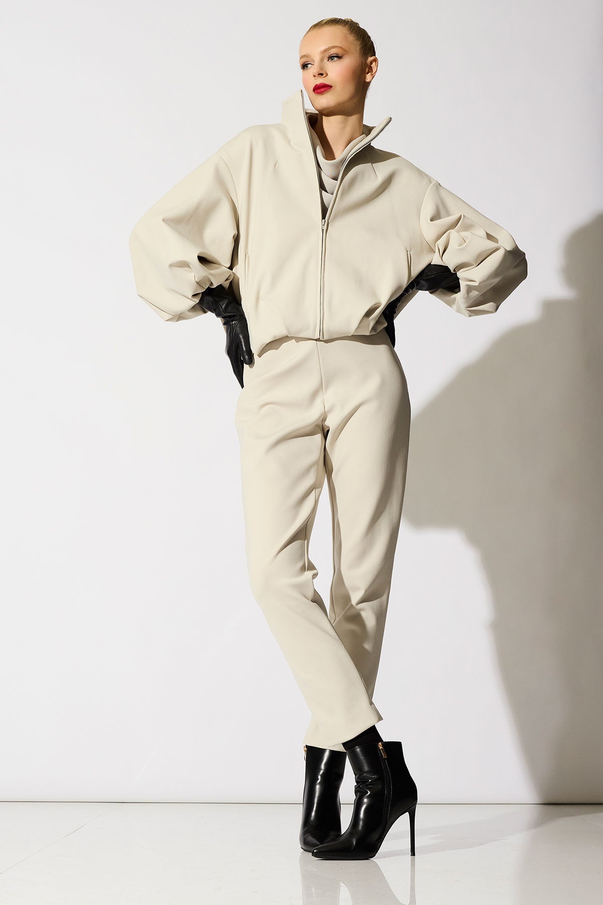 Techno Crepe Bomber Jacket Pearl Natori