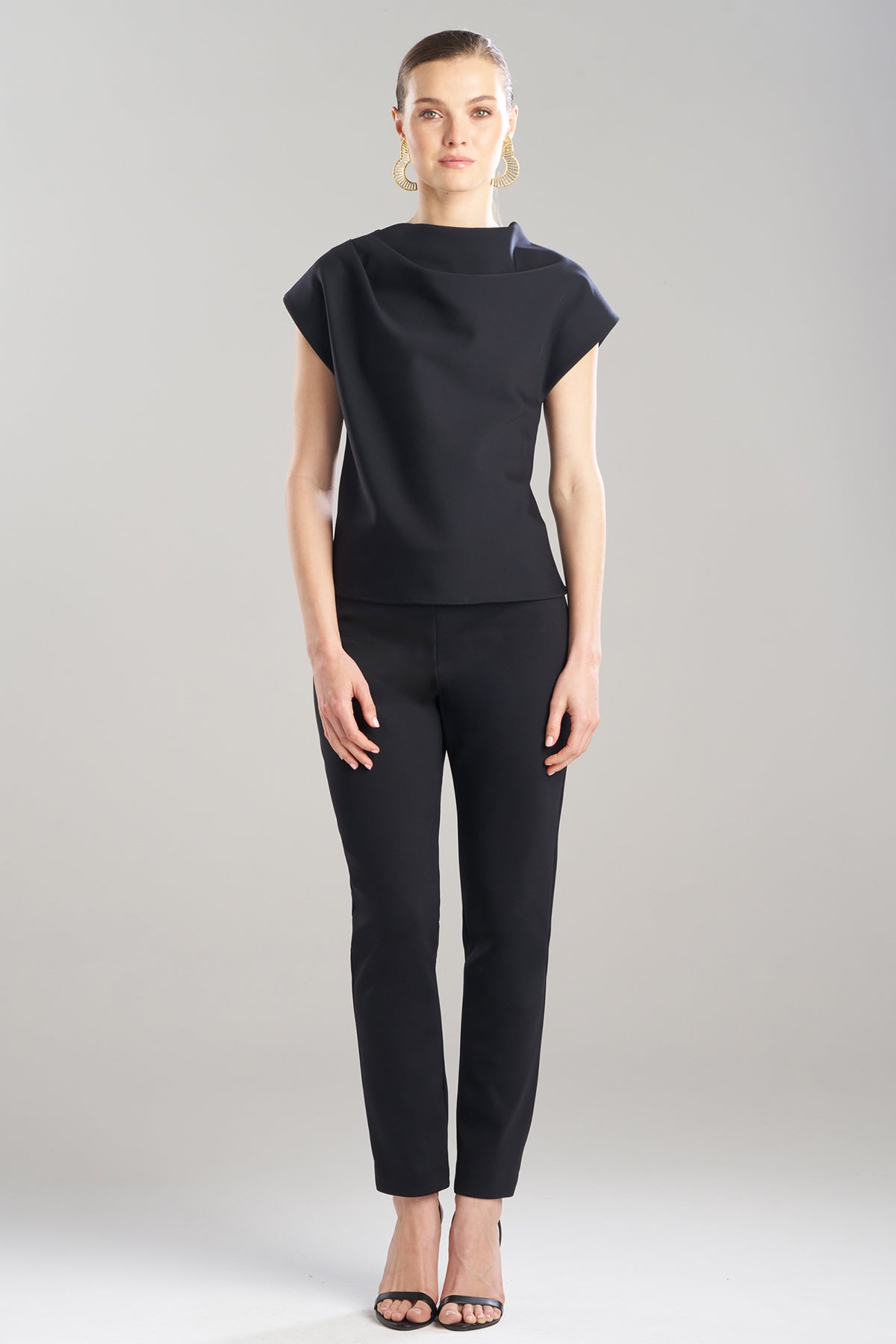 Techno Crepe Drape Neck Top Black Natori