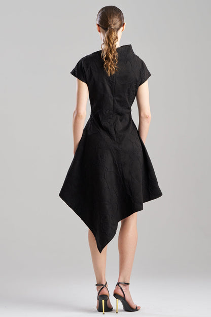 Embroidered Faux Suede Asymmetric Dress Black Natori
