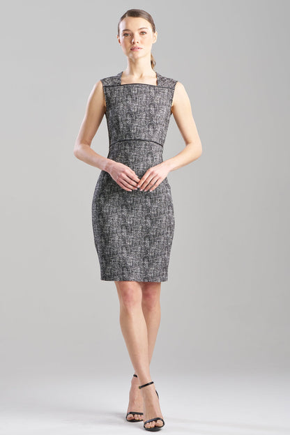 Double Weave Jacquard Square Neck Sheath Dress Black/White Natori