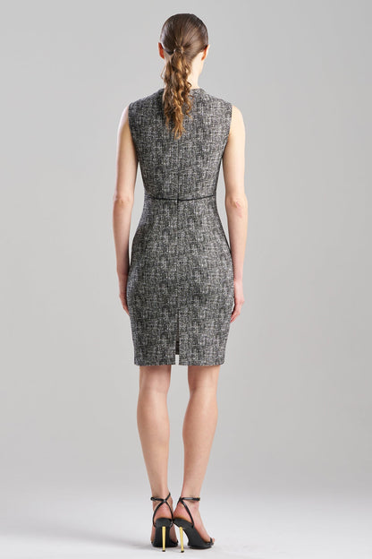 Double Weave Jacquard Square Neck Sheath Dress Black/White Natori