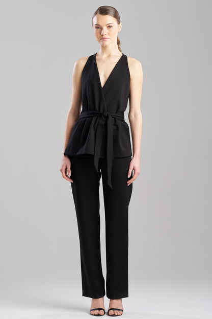 Double Knit Belted V-Neck Jumpsuit Black Natori