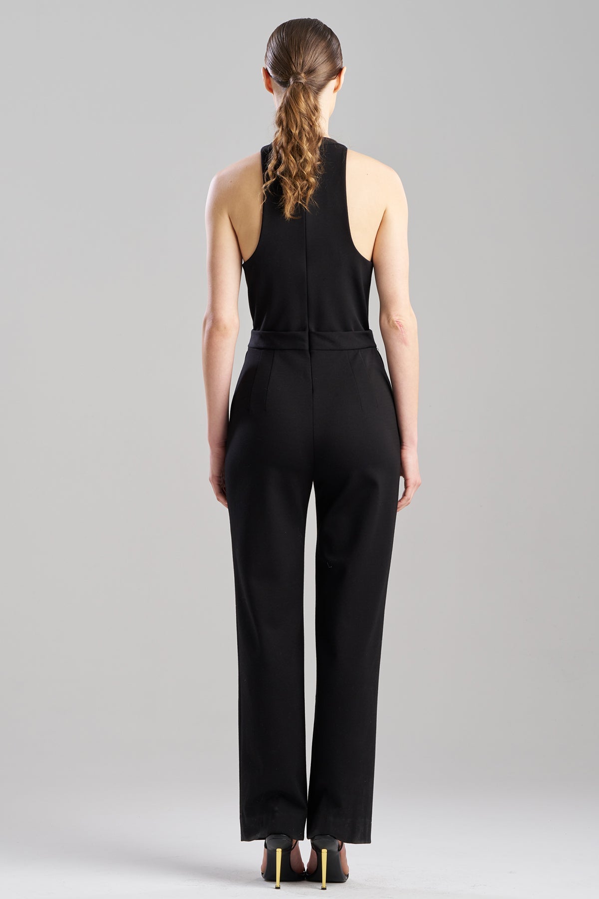 Double Knit Belted V-Neck Jumpsuit Black Natori