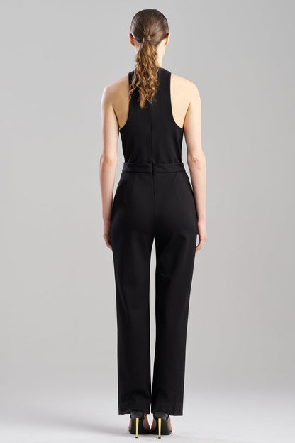 Double Knit Belted V-Neck Jumpsuit Black Natori
