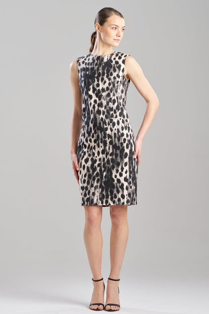 Watercolor Animal Seamed Sheath Dress Natural/Black Natori