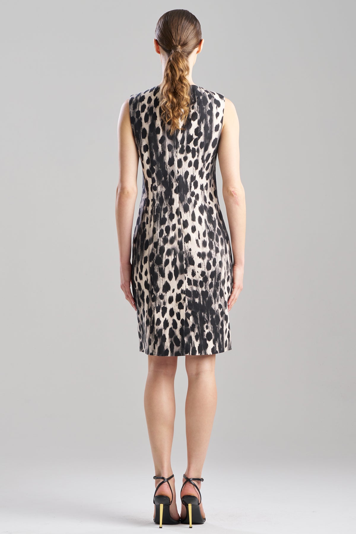 Watercolor Animal Seamed Sheath Dress Natural/Black Natori