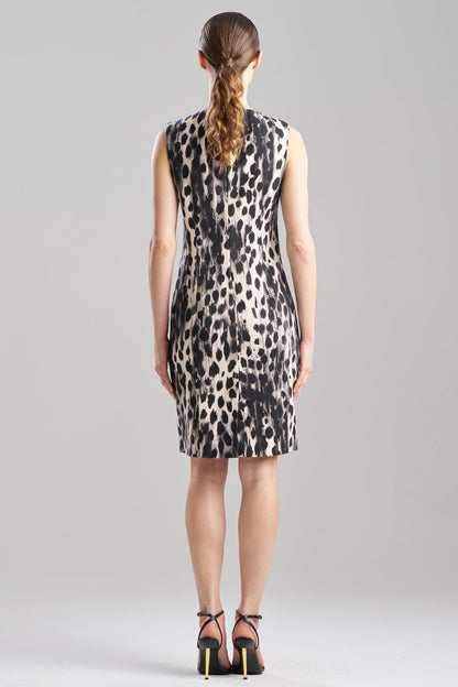 Watercolor Animal Seamed Sheath Dress Natural/Black Natori