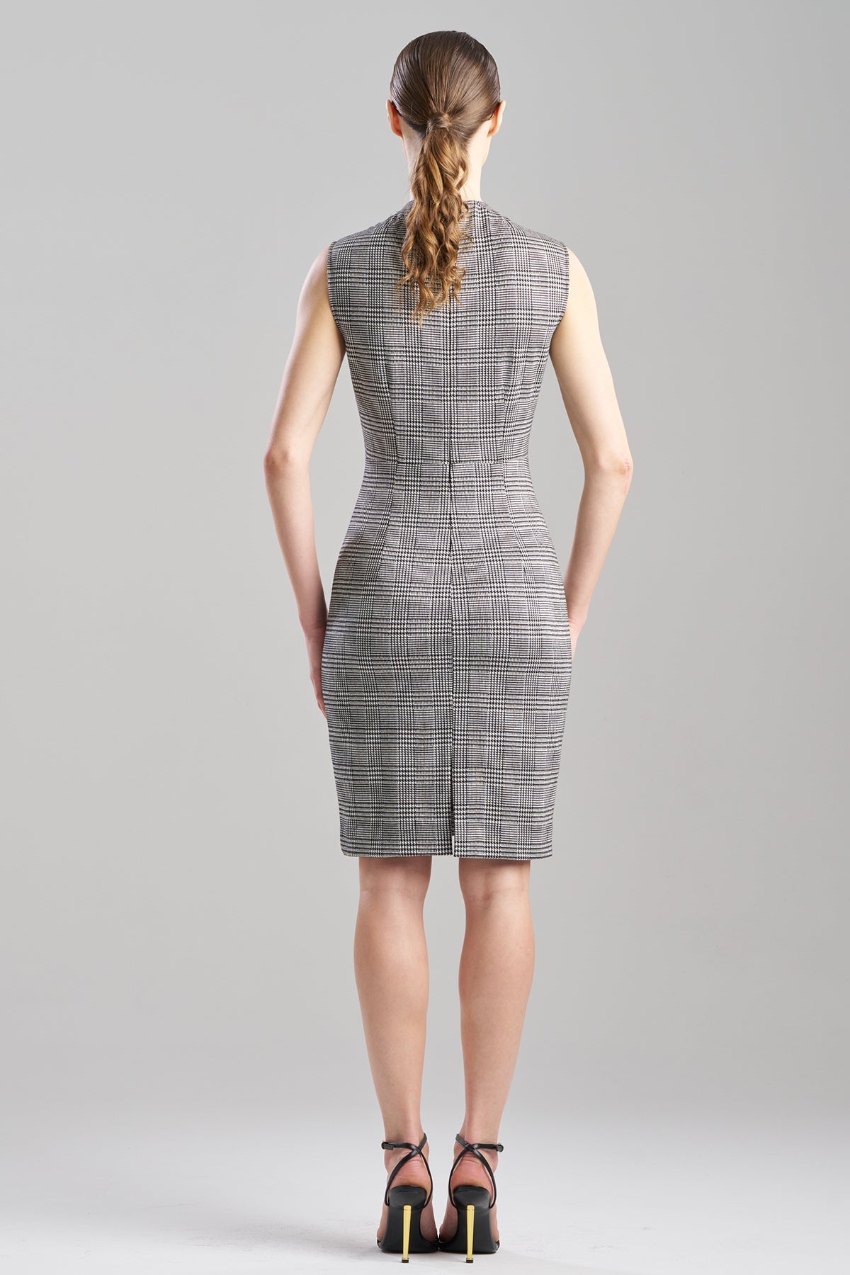 Check Lace Embellished Sheath Dress Grey/Black Natori