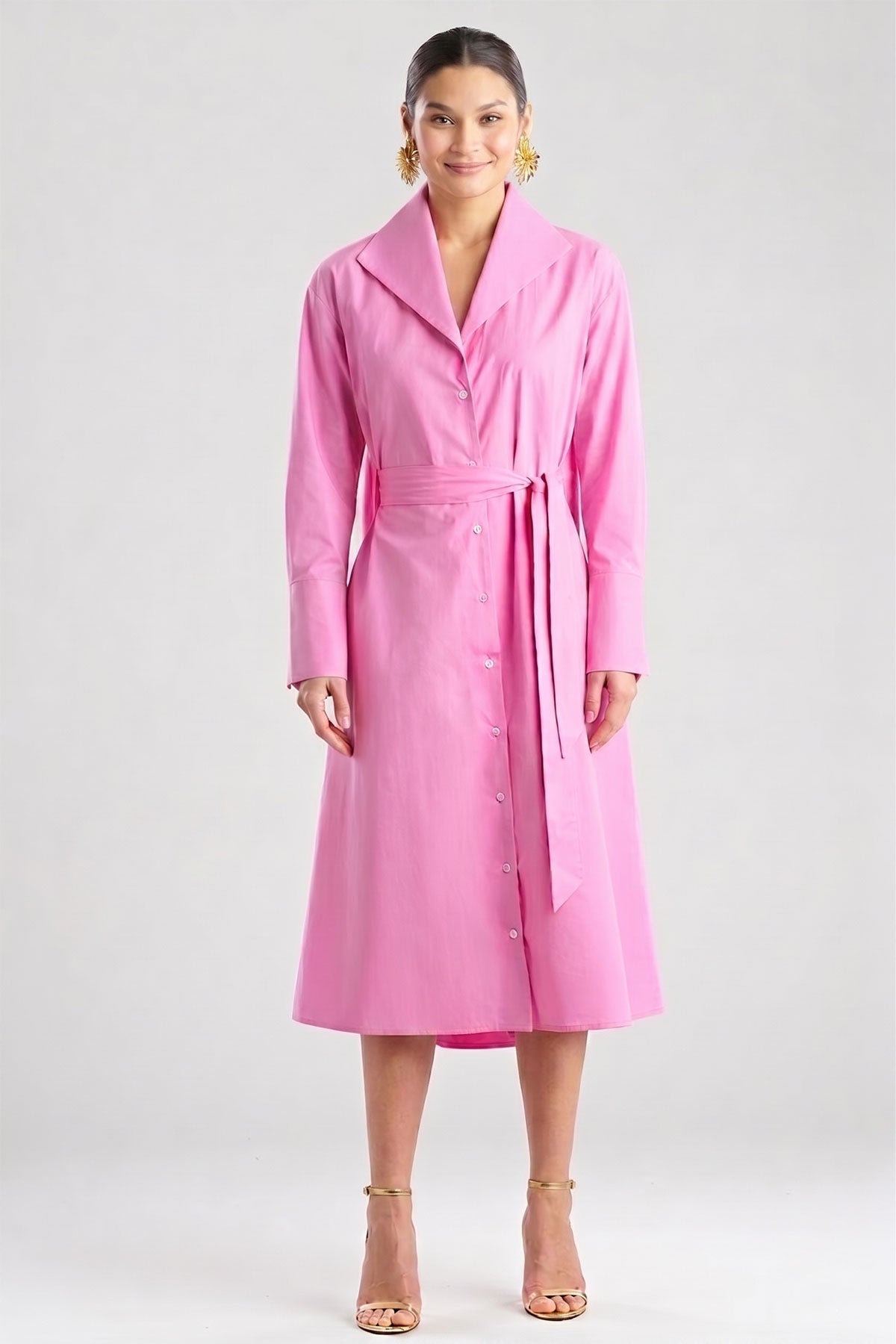 Tech Cotton Taffeta Tunnel Belted Trapeze Dress Fresh Pink Natori