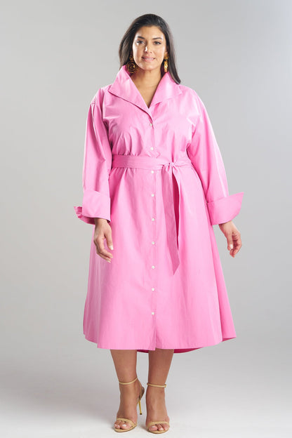 Tech Cotton Taffeta Tunnel Belted Trapeze Dress Fresh Pink Natori