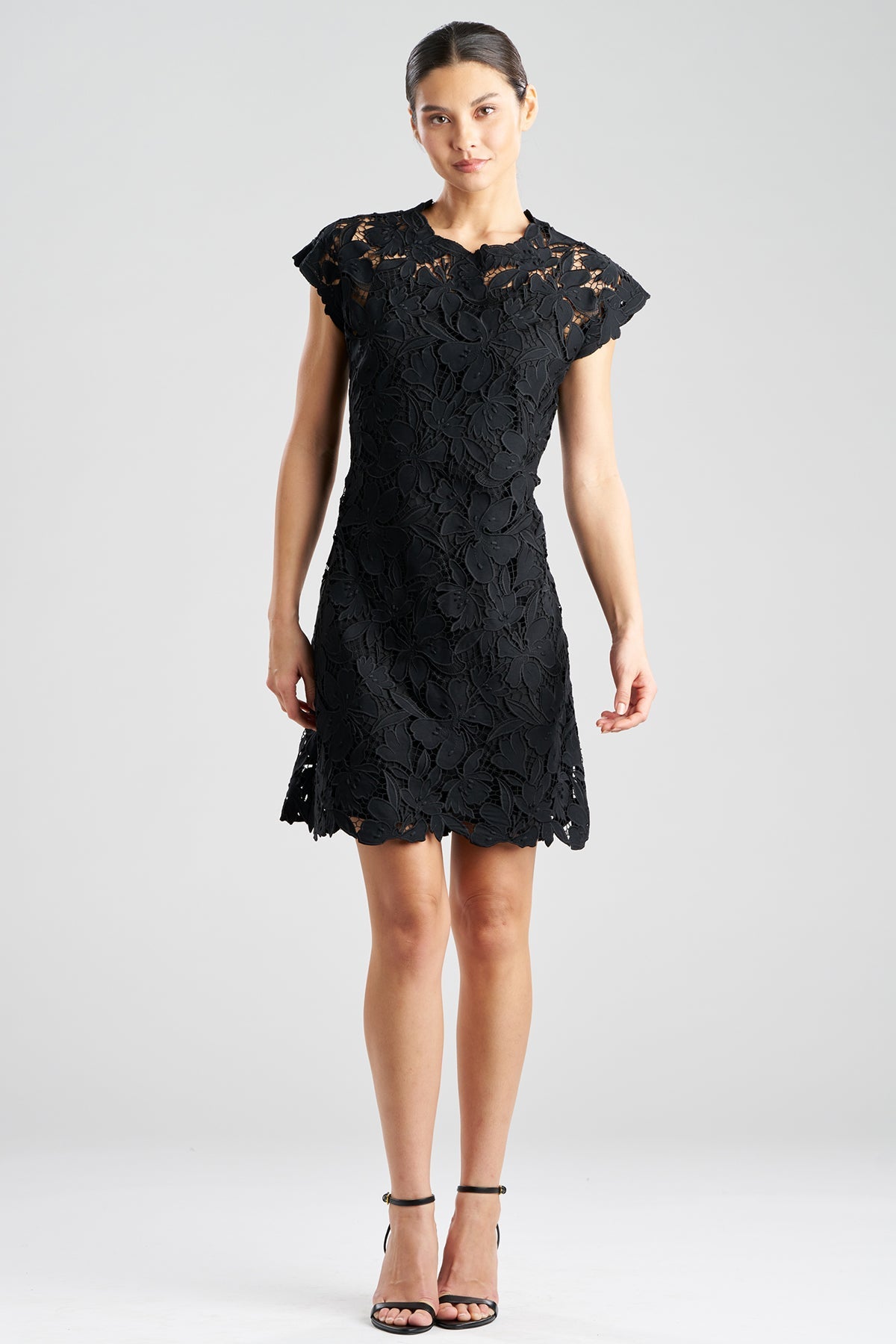 Peony Floral Lace Mini Dress Black Natori