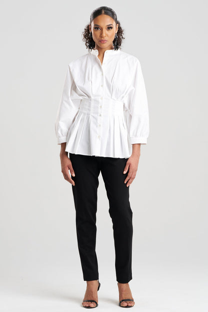 Cotton Poplin Pleated Shirt White Natori