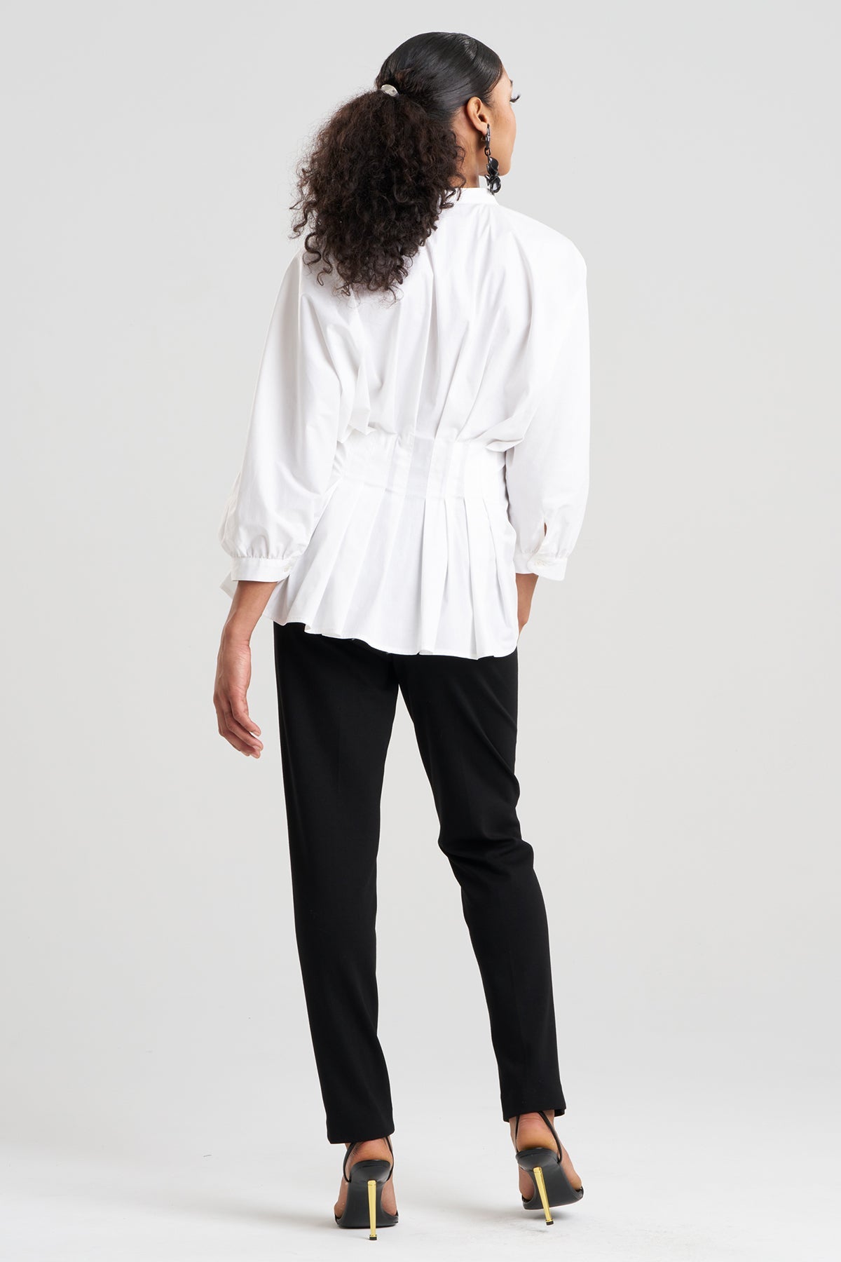Cotton Poplin Pleated Shirt White Natori