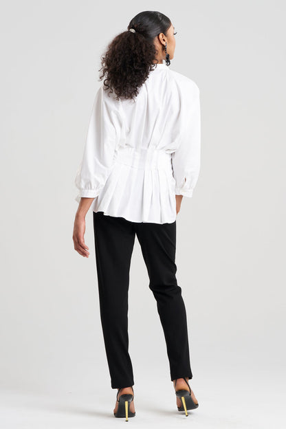 Cotton Poplin Pleated Shirt White Natori