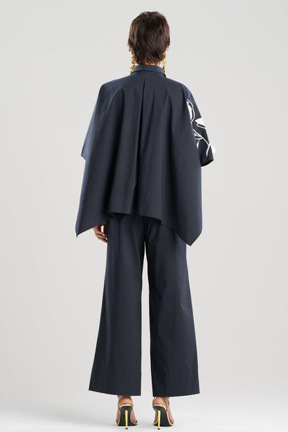 Tech Cotton Taffeta Embroidered Button Down Caftan Shirt Black Natori