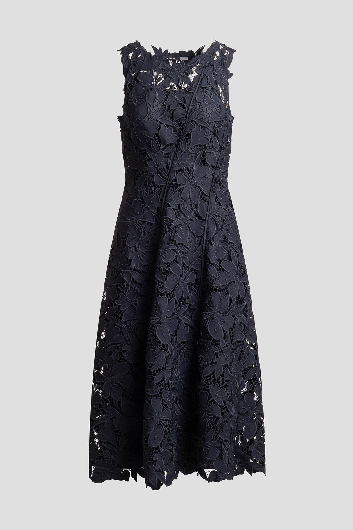 Peony Floral Lace Asymmetric Seam Dress Black Natori