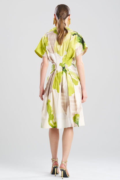 Orchid Cotton Poplin Pleat Release Button Down Shirtdress Chartreuse Natori