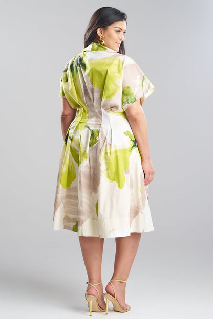 Orchid Cotton Poplin Pleat Release Button Down Shirtdress Chartreuse Natori