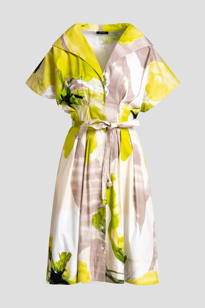 Orchid Cotton Poplin Pleat Release Button Down Shirtdress Chartreuse Natori