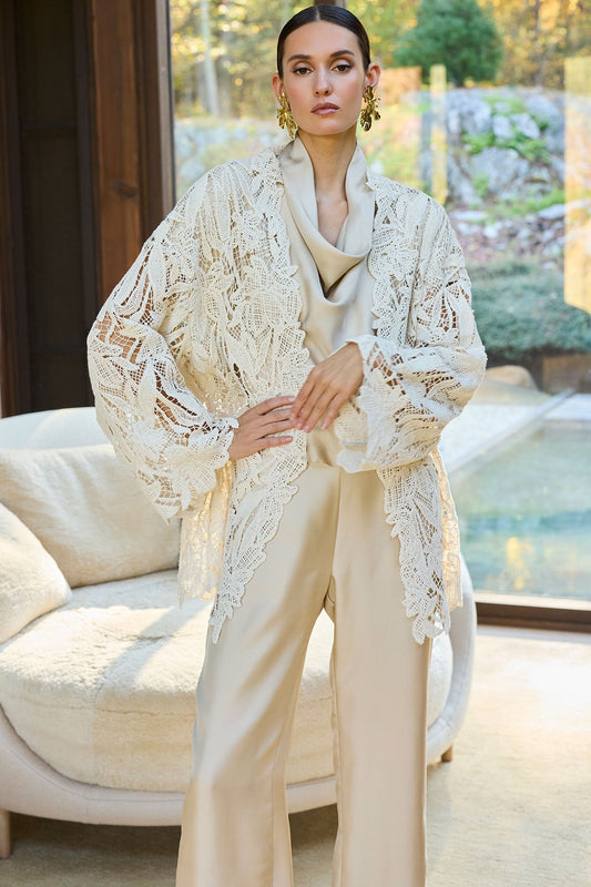 Crochet Lace Cotton Jacket Parchment Natori