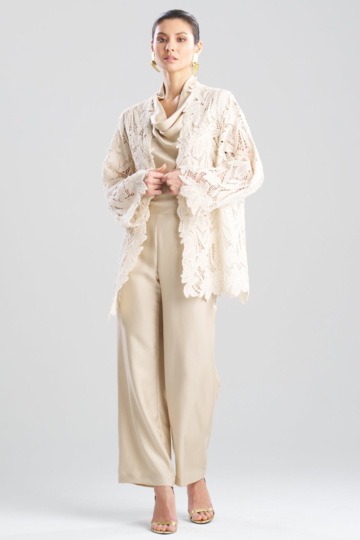 Crochet Lace Cotton Jacket Parchment Natori