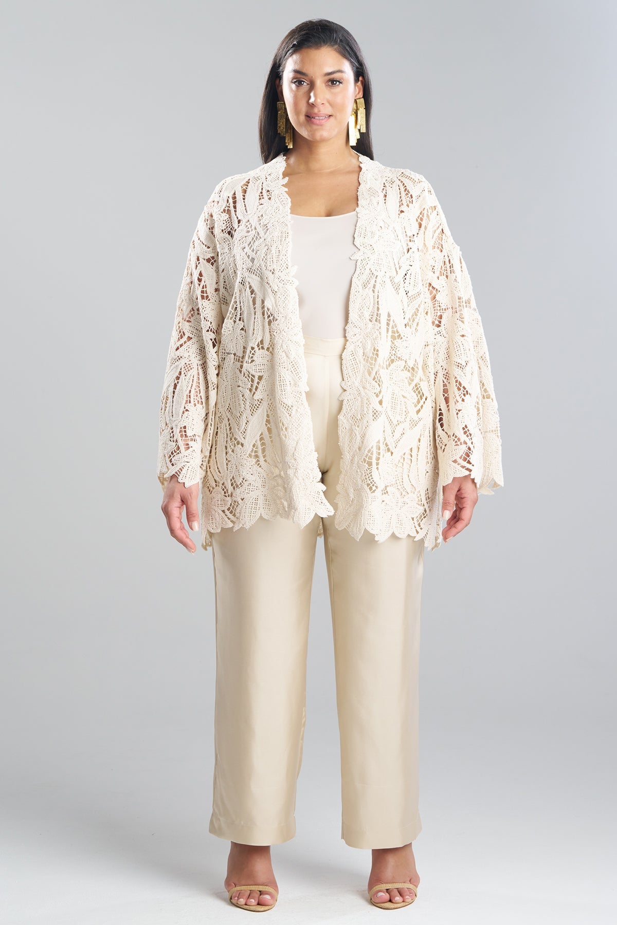 Crochet Lace Cotton Jacket Parchment Natori