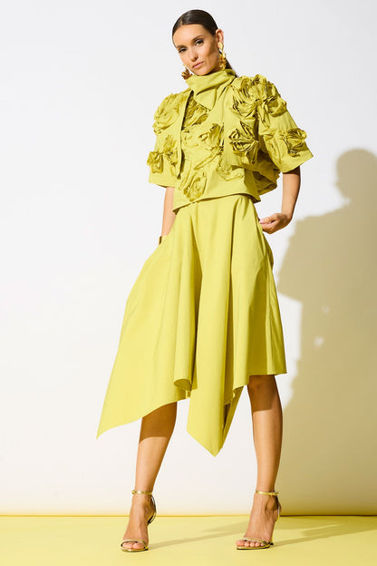 Tech Cotton Taffeta Handkerchief Hem Skirt Chartreuse Natori