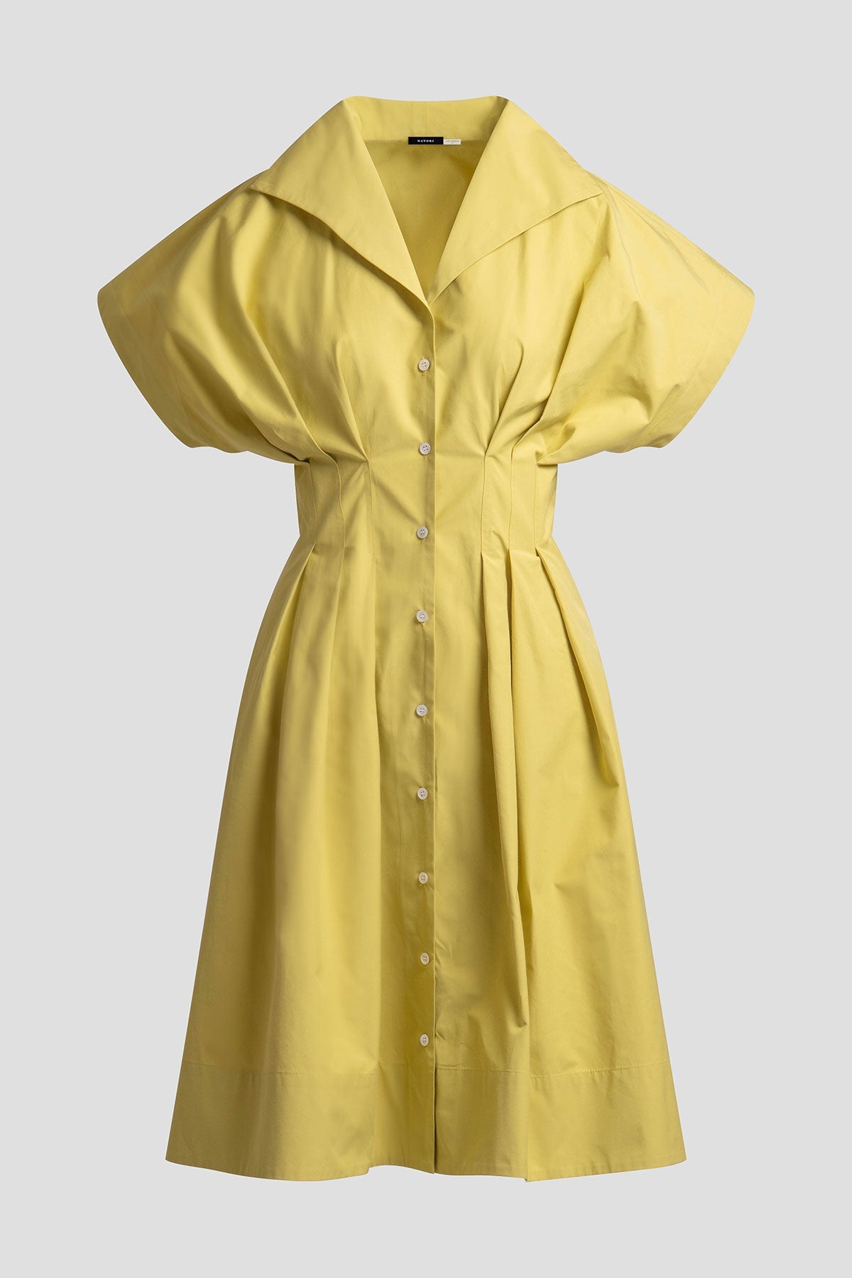 Tech Cotton Taffeta Pleat Release Button Down Shirtdress Chartreuse Natori