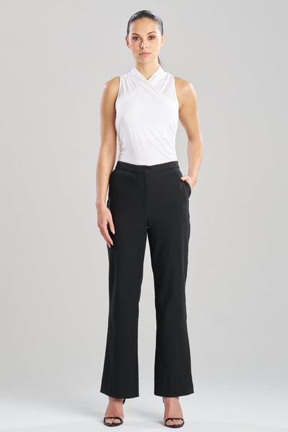 Stretch Basketweave Cotton Flare Leg Zip Pants Black Natori