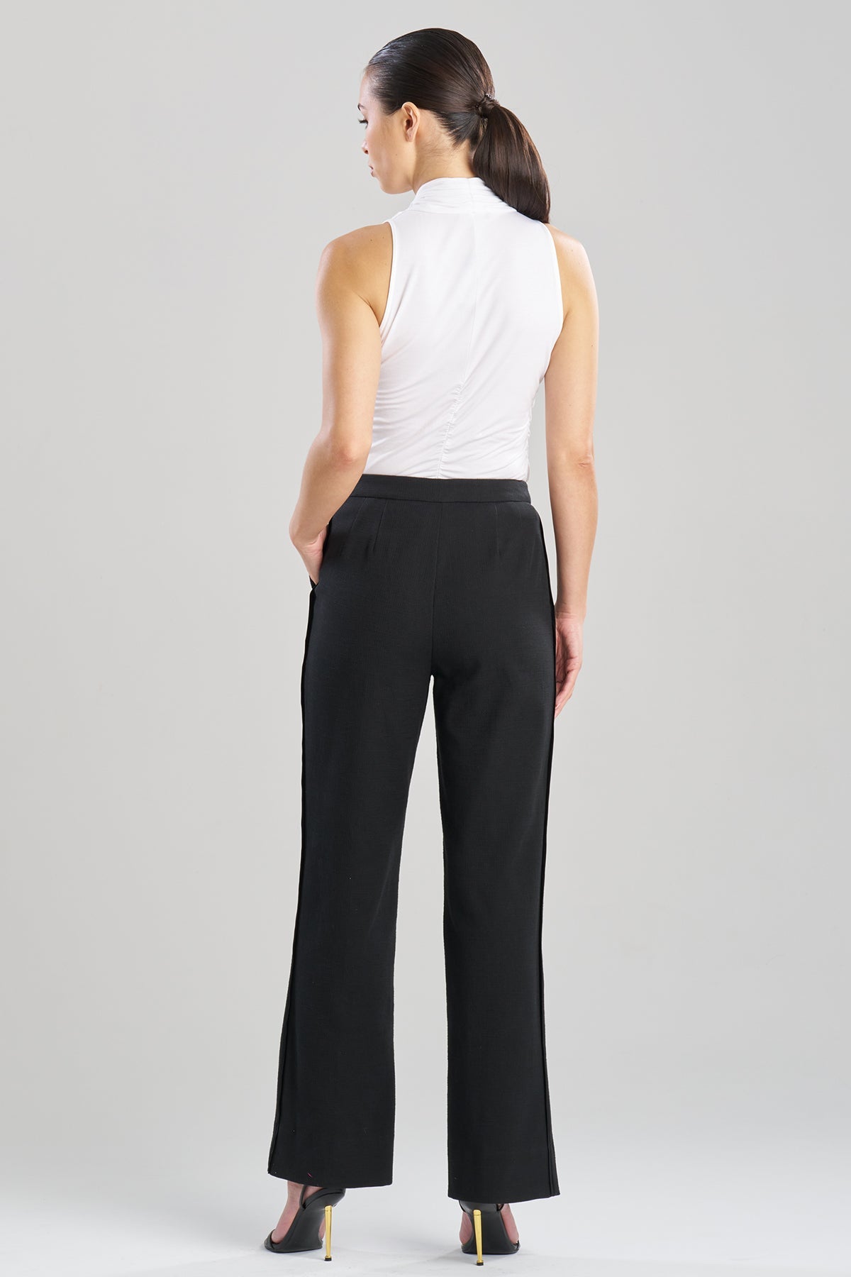 Stretch Basketweave Cotton Flare Leg Zip Pants Black Natori
