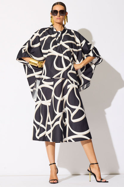 Spiral Cotton Taffeta Oversized Caftan Top Black/White Natori