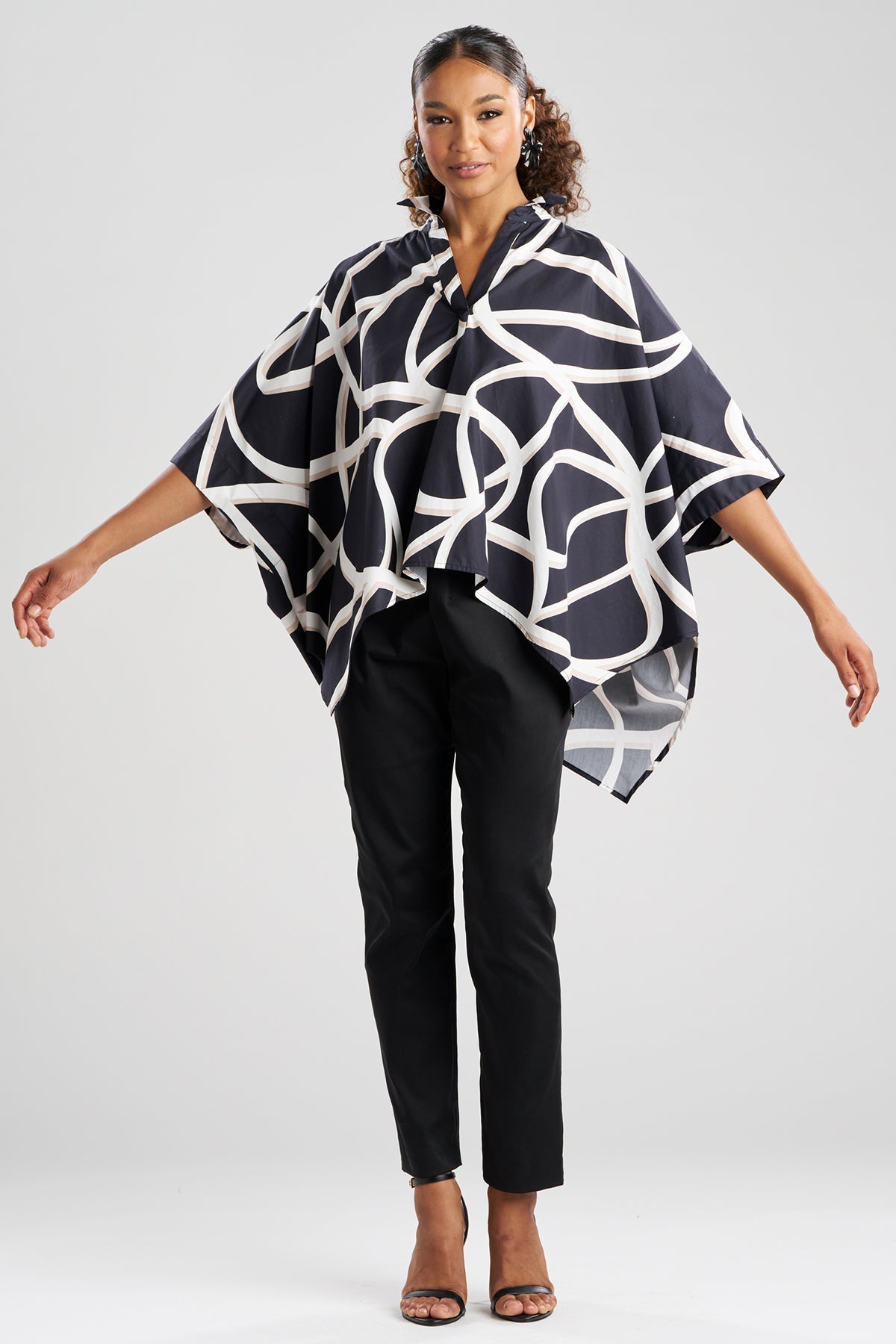 Spiral Cotton Taffeta Oversized Caftan Top Black/White Natori
