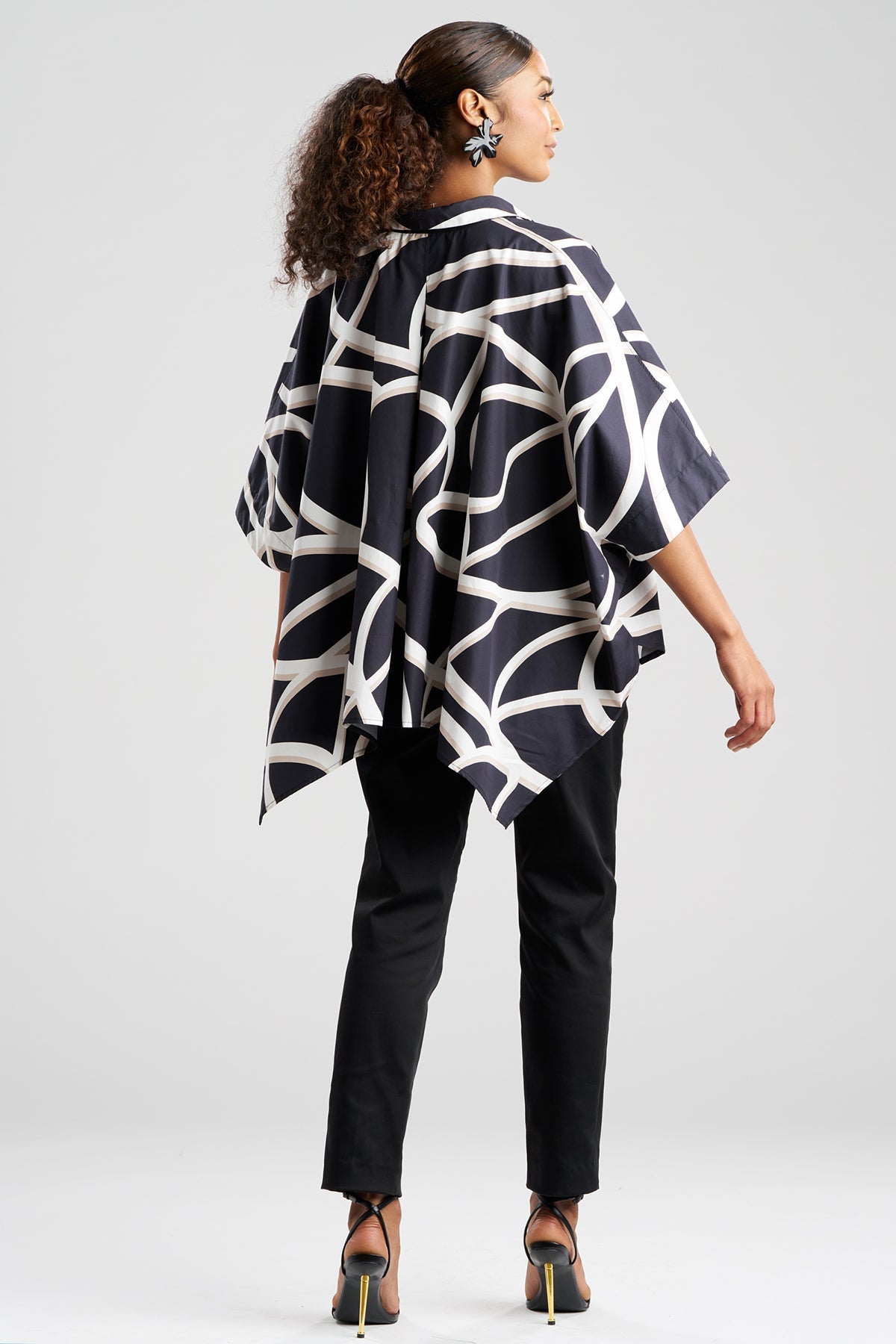 Spiral Cotton Taffeta Oversized Caftan Top Black/White Natori